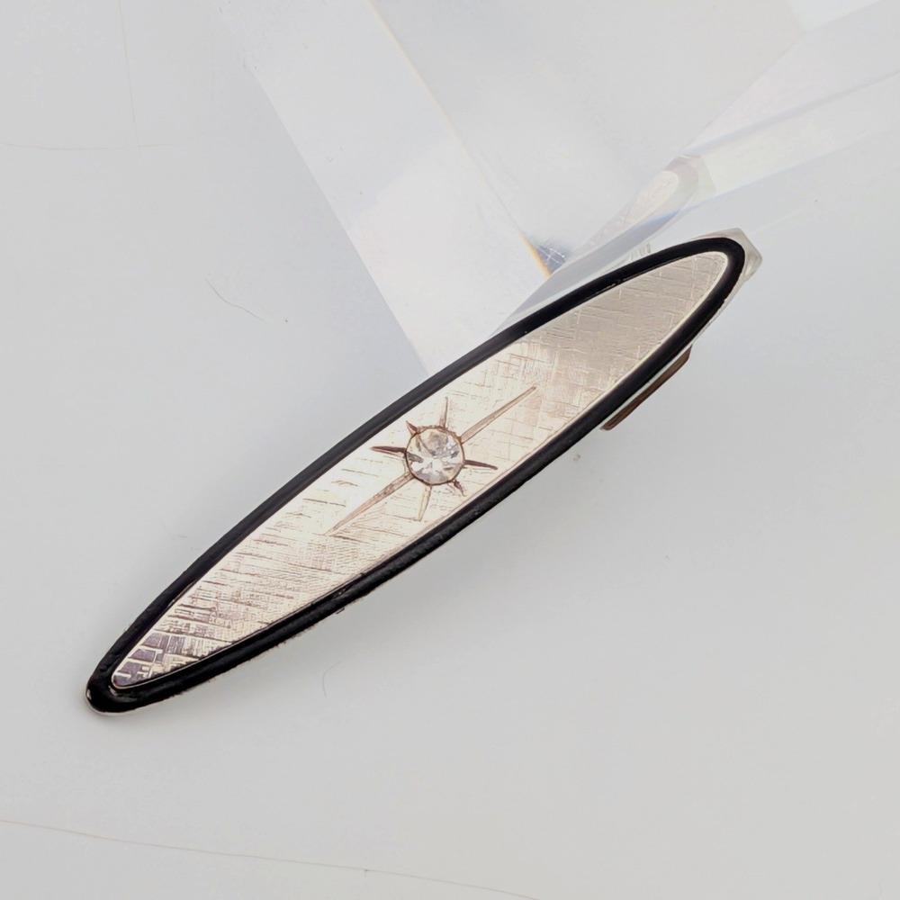 Vintage Foster Tie Clip Silver Tone Rhinestone Mens Formal‎